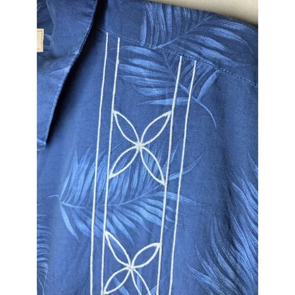 Island Republic Hawaiian Men's Embroidered Blue White Palm Print Buttoned XXL - Picture 6 of 6